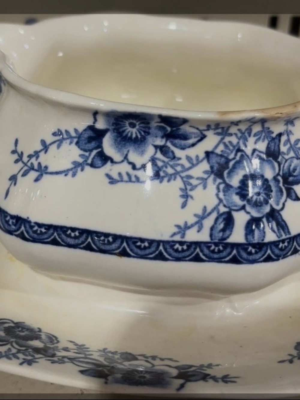 Vintage Alfred Meakin China Blue and White Floral Porcelain Sauce Boat